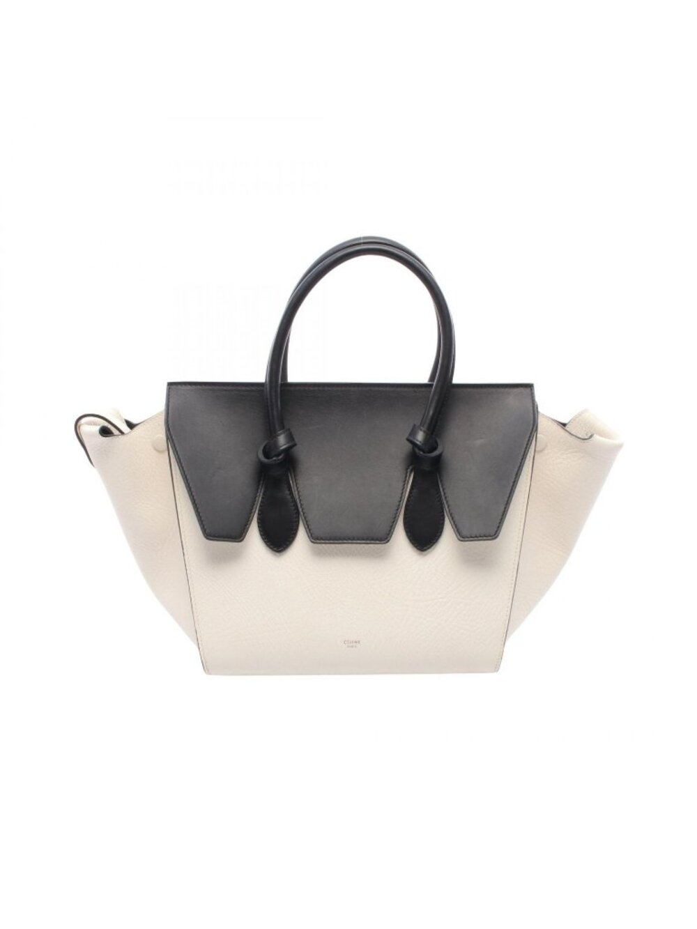 Celine Handbag Tie Knot Mini White Black Leather